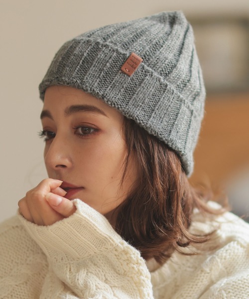 DONOBAN（ドノバン）の「リブ編みニット帽（ニットキャップ/ビーニー・レディース・チャコール/クリーム/グレー/マスタード・F）」の2枚目の写真