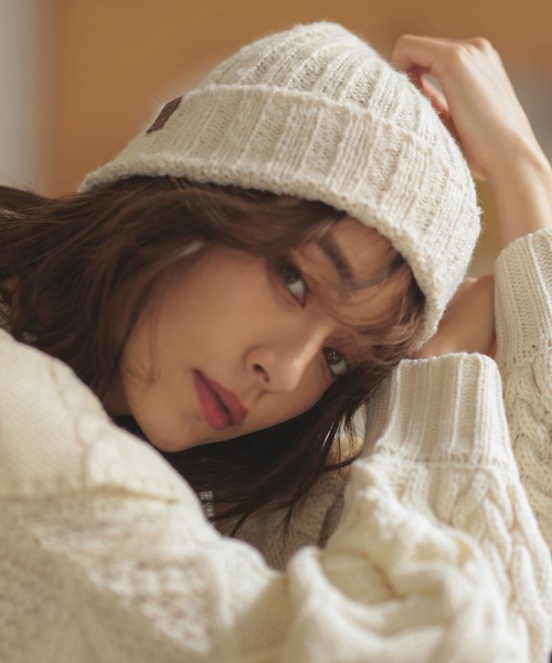 DONOBAN（ドノバン）の「リブ編みニット帽（ニットキャップ/ビーニー・レディース・チャコール/クリーム/グレー/マスタード・F）」の3枚目の写真