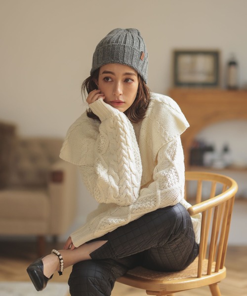 DONOBAN（ドノバン）の「リブ編みニット帽（ニットキャップ/ビーニー・レディース・チャコール/クリーム/グレー/マスタード・F）」の11枚目の写真