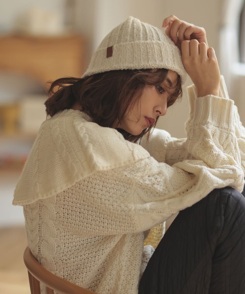 DONOBAN（ドノバン）の「リブ編みニット帽（ニットキャップ/ビーニー・レディース・チャコール/クリーム/グレー/マスタード・F）」の18枚目の写真
