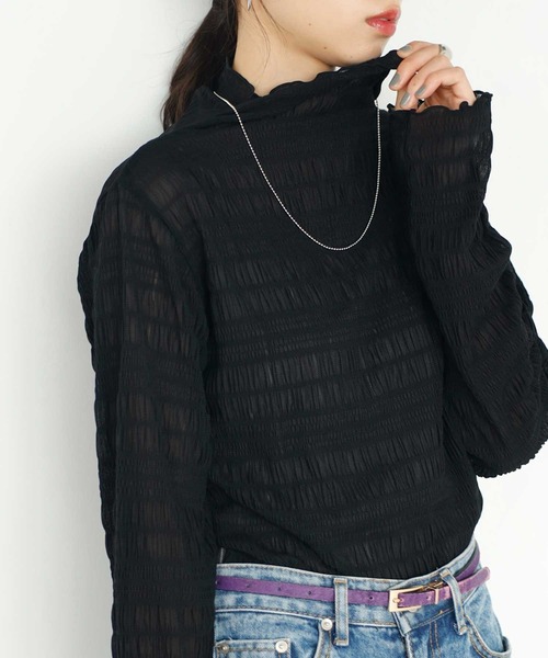 GeeRA（ジーラ）の「シャーリングシアートップス（Tシャツ/カットソー・レディース・ブラック/ライトベージュ/ピンク・LARGE/X-LARGE/SMALL/MEDIUM）」の12枚目の写真