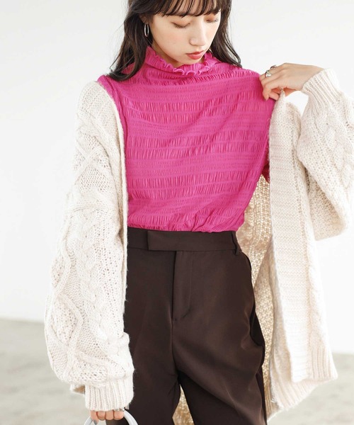 GeeRA（ジーラ）の「シャーリングシアートップス（Tシャツ/カットソー・レディース・ブラック/ライトベージュ/ピンク・LARGE/X-LARGE/SMALL/MEDIUM）」の6枚目の写真
