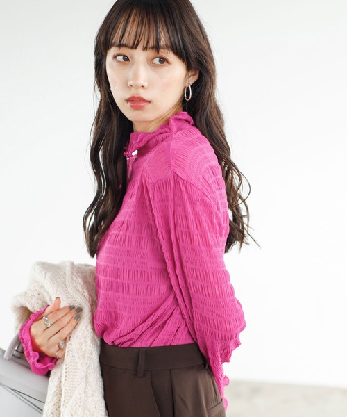 GeeRA（ジーラ）の「シャーリングシアートップス（Tシャツ/カットソー・レディース・ブラック/ライトベージュ/ピンク・LARGE/X-LARGE/SMALL/MEDIUM）」の17枚目の写真