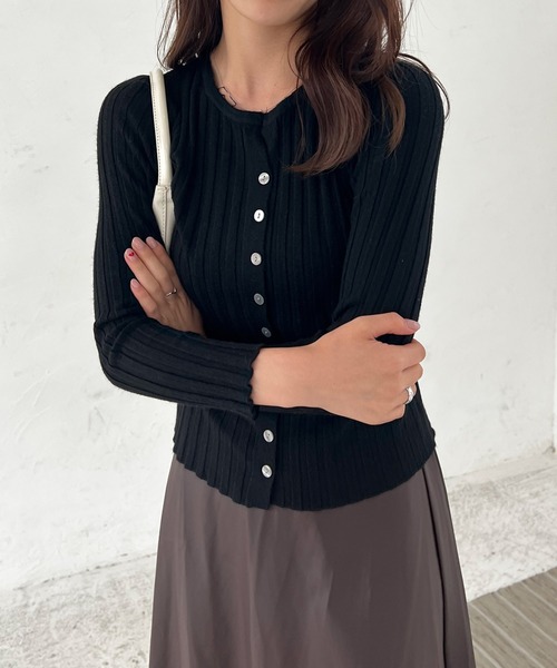 Lamoa(ラモア)の「Lamoa/リブニット コンパクト カーディガン(カーディガン/ボレロ・レディース・ホワイト/グレー/ブラック/アイボリー/ベージュ・FREE)」の3枚目の写真