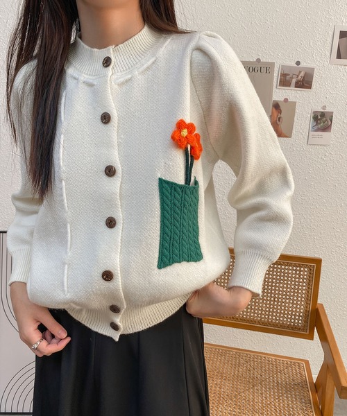 MAISON DE THERESE(メゾン ド テレーズ)の「ボタン付き編みカーディガン(カーディガン/ボレロ・レディース・アイボリー/レッド/グリーン・FREE)」の6枚目の写真