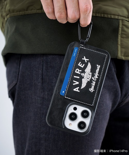 AVIREX（アヴィレックス）の「iPhone14 iPhone14Pro iPhone13 カード収納付き アヴィレックス 背面 スマホケース [刺繍ロゴ]（スマホケース/カバー・メンズ・ブラック/ブラウン・O/N）」の11枚目の写真