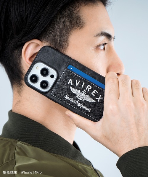 AVIREX（アヴィレックス）の「iPhone14 iPhone14Pro iPhone13 カード収納付き アヴィレックス 背面 スマホケース [刺繍ロゴ]（スマホケース/カバー・メンズ・ブラック/ブラウン・O/N）」の9枚目の写真