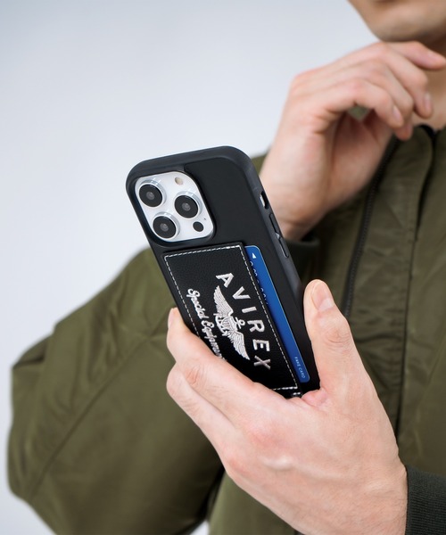 AVIREX（アヴィレックス）の「iPhone14 iPhone14Pro iPhone13 カード収納付き アヴィレックス 背面 スマホケース [刺繍ロゴ]（スマホケース/カバー・メンズ・ブラック/ブラウン・O/N）」の12枚目の写真