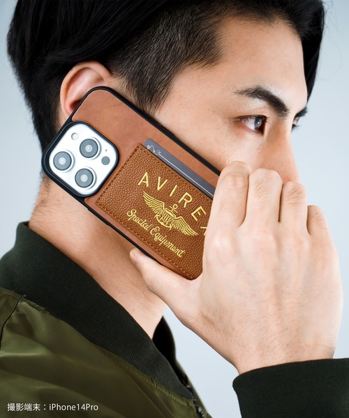 AVIREX（アヴィレックス）の「iPhone14 iPhone14Pro iPhone13 カード収納付き アヴィレックス 背面 スマホケース [刺繍ロゴ]（スマホケース/カバー・メンズ・ブラック/ブラウン・O/N）」の16枚目の写真