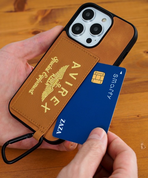 AVIREX（アヴィレックス）の「iPhone14 iPhone14Pro iPhone13 カード収納付き アヴィレックス 背面 スマホケース [刺繍ロゴ]（スマホケース/カバー・メンズ・ブラック/ブラウン・O/N）」の18枚目の写真