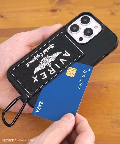 AVIREX（アヴィレックス）の「iPhone14 iPhone14Pro iPhone13 カード収納付き アヴィレックス 背面 スマホケース [刺繍ロゴ]（スマホケース/カバー・メンズ・ブラック/ブラウン・O/N）」の7枚目の写真