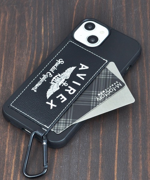 AVIREX（アヴィレックス）の「iPhone14 iPhone14Pro iPhone13 カード収納付き アヴィレックス 背面 スマホケース [刺繍ロゴ]（スマホケース/カバー・メンズ・ブラック/ブラウン・O/N）」の6枚目の写真
