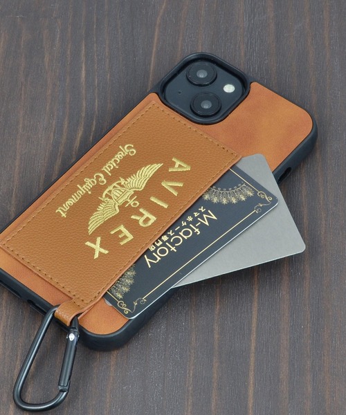 AVIREX（アヴィレックス）の「iPhone14 iPhone14Pro iPhone13 カード収納付き アヴィレックス 背面 スマホケース [刺繍ロゴ]（スマホケース/カバー・メンズ・ブラック/ブラウン・O/N）」の13枚目の写真