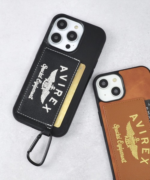 AVIREX（アヴィレックス）の「iPhone14 iPhone14Pro iPhone13 カード収納付き アヴィレックス 背面 スマホケース [刺繍ロゴ]（スマホケース/カバー・メンズ・ブラック/ブラウン・O/N）」の5枚目の写真