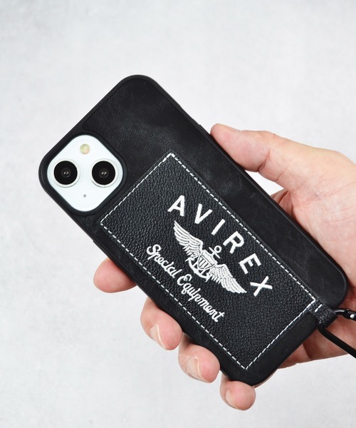 AVIREX（アヴィレックス）の「iPhone14 iPhone14Pro iPhone13 カード収納付き アヴィレックス 背面 スマホケース [刺繍ロゴ]（スマホケース/カバー・メンズ・ブラック/ブラウン・O/N）」の8枚目の写真