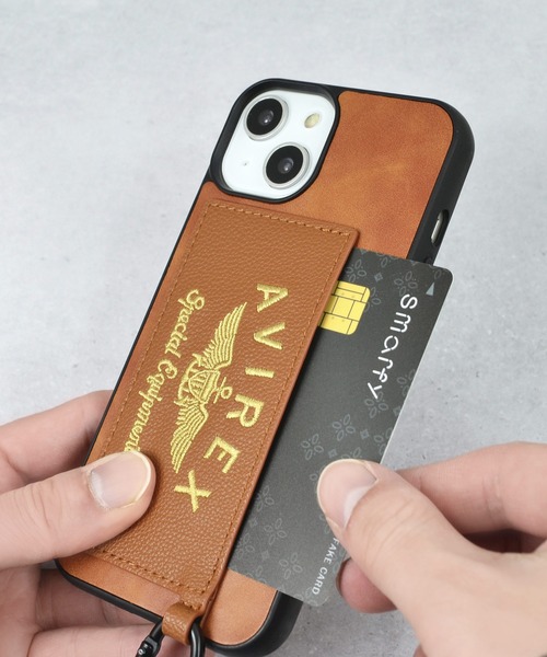 AVIREX（アヴィレックス）の「iPhone14 iPhone14Pro iPhone13 カード収納付き アヴィレックス 背面 スマホケース [刺繍ロゴ]（スマホケース/カバー・メンズ・ブラック/ブラウン・O/N）」の14枚目の写真