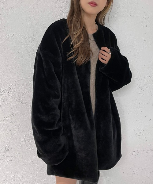 セール】ノーカラーフェイクファーコート【ZOZOTOWN限定アイテム