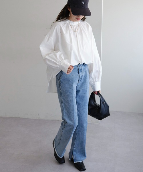 DISCOAT（ディスコート）の「【前後2WAY】ブロードボウタイブラウス（シャツ/ブラウス・レディース・オフホワイト/サックスブルー・FREE）」の20枚目の写真