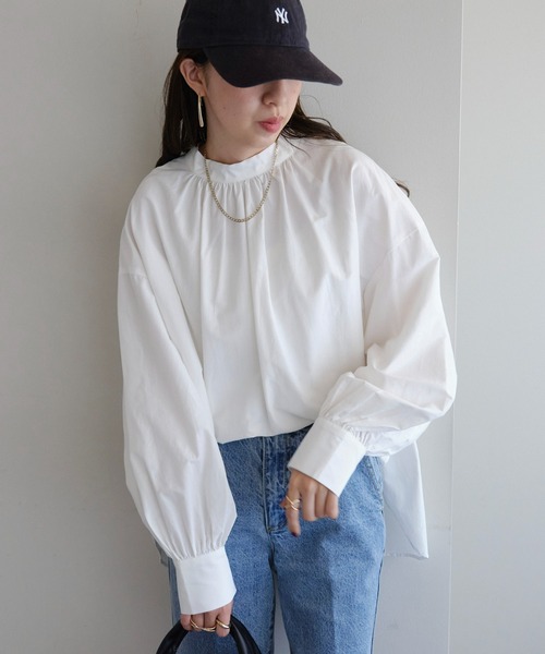 DISCOAT（ディスコート）の「【前後2WAY】ブロードボウタイブラウス（シャツ/ブラウス・レディース・オフホワイト/サックスブルー・FREE）」の4枚目の写真