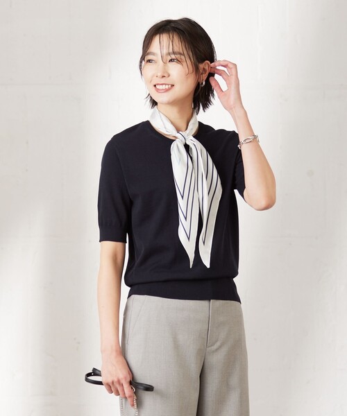 J.PRESS Ladies（J.プレス レディス）の「【洗える】 BASIC HI-COTTON クルーネック ニット（ニット/セーター・レディース・ライトグリーン系/ピンク系/ライトグレー系/ネイビー系/ふじ色系・SMALL）」の3枚目の写真