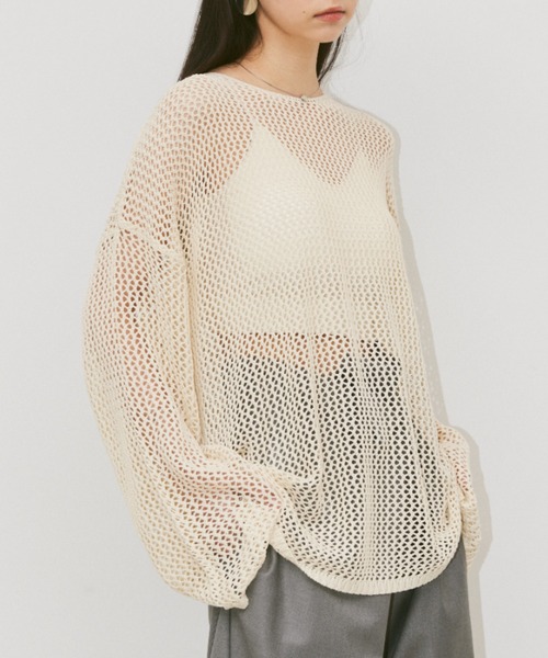 Happy John（ハッピージョン）の「linen like mesh knit tops / リネンライクメッシュニットトップス（ニット/セーター・レディース・ナチュラル/ブルー/チャコールグレー/オレンジ/グリーン/ブラック・FREE）」の13枚目の写真