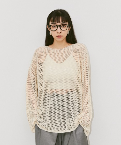 Happy John（ハッピージョン）の「linen like mesh knit tops / リネンライクメッシュニットトップス（ニット/セーター・レディース・ナチュラル/ブルー/チャコールグレー/オレンジ/グリーン/ブラック・FREE）」の14枚目の写真
