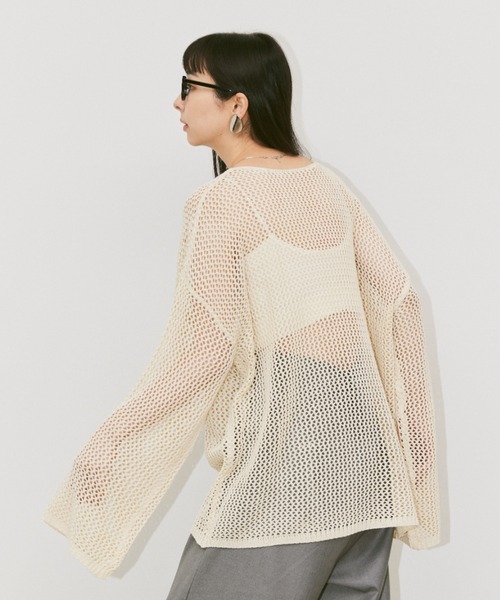 Happy John（ハッピージョン）の「linen like mesh knit tops / リネンライクメッシュニットトップス（ニット/セーター・レディース・ナチュラル/ブルー/チャコールグレー/オレンジ/グリーン/ブラック・FREE）」の16枚目の写真