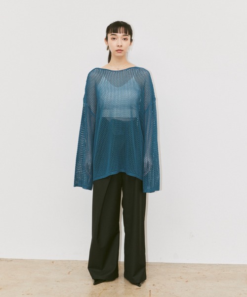 Happy John（ハッピージョン）の「linen like mesh knit tops / リネンライクメッシュニットトップス（ニット/セーター・レディース・ナチュラル/ブルー/チャコールグレー/オレンジ/グリーン/ブラック・FREE）」の9枚目の写真