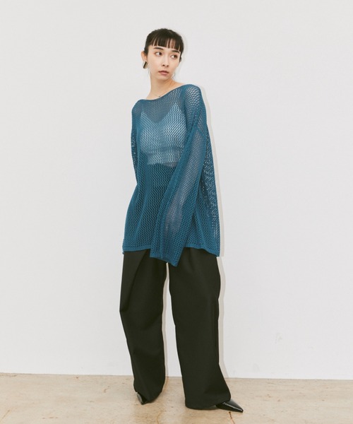 Happy John（ハッピージョン）の「linen like mesh knit tops / リネンライクメッシュニットトップス（ニット/セーター・レディース・ナチュラル/ブルー/チャコールグレー/オレンジ/グリーン/ブラック・FREE）」の10枚目の写真