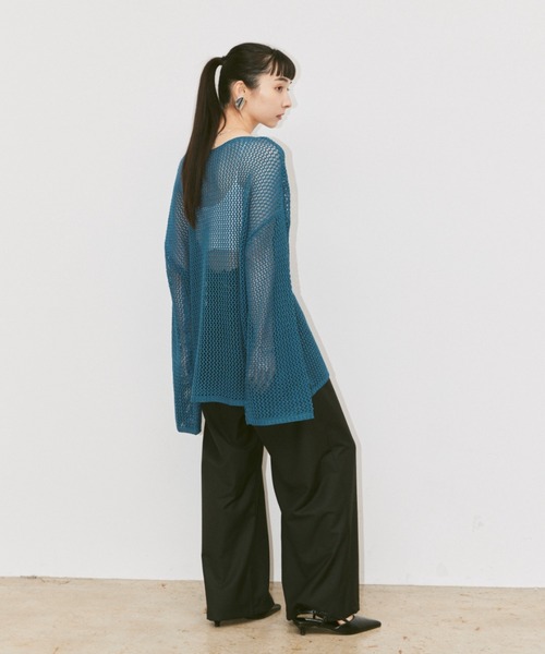 Happy John（ハッピージョン）の「linen like mesh knit tops / リネンライクメッシュニットトップス（ニット/セーター・レディース・ナチュラル/ブルー/チャコールグレー/オレンジ/グリーン/ブラック・FREE）」の11枚目の写真