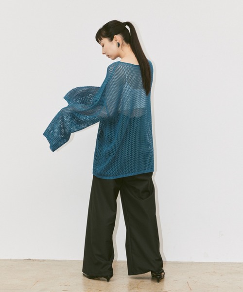 Happy John（ハッピージョン）の「linen like mesh knit tops / リネンライクメッシュニットトップス（ニット/セーター・レディース・ナチュラル/ブルー/チャコールグレー/オレンジ/グリーン/ブラック・FREE）」の12枚目の写真