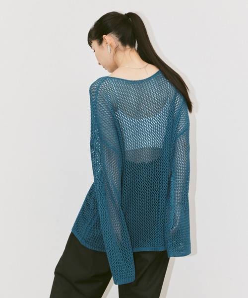 Happy John（ハッピージョン）の「linen like mesh knit tops / リネンライクメッシュニットトップス（ニット/セーター・レディース・ナチュラル/ブルー/チャコールグレー/オレンジ/グリーン/ブラック・FREE）」の7枚目の写真