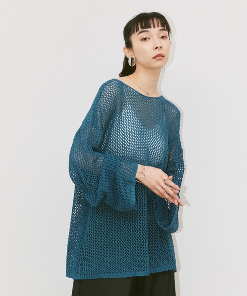 Happy John（ハッピージョン）の「linen like mesh knit tops / リネンライクメッシュニットトップス（ニット/セーター・レディース・ナチュラル/ブルー/チャコールグレー/オレンジ/グリーン/ブラック・FREE）」の22枚目の写真