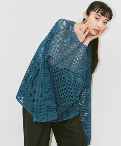 Happy John（ハッピージョン）の「linen like mesh knit tops / リネンライクメッシュニットトップス（ニット/セーター・レディース・ナチュラル/ブルー/チャコールグレー/オレンジ/グリーン/ブラック・FREE）」の8枚目の写真