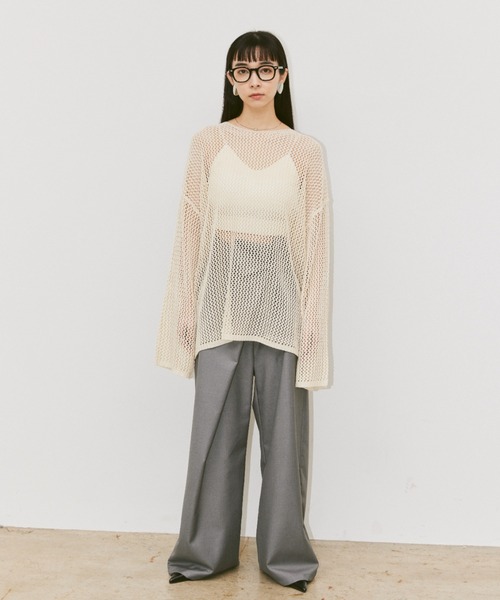 Happy John（ハッピージョン）の「linen like mesh knit tops / リネンライクメッシュニットトップス（ニット/セーター・レディース・ナチュラル/ブルー/チャコールグレー/オレンジ/グリーン/ブラック・FREE）」の17枚目の写真