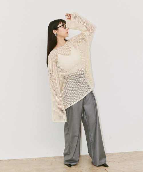 Happy John（ハッピージョン）の「linen like mesh knit tops / リネンライクメッシュニットトップス（ニット/セーター・レディース・ナチュラル/ブルー/チャコールグレー/オレンジ/グリーン/ブラック・FREE）」の18枚目の写真