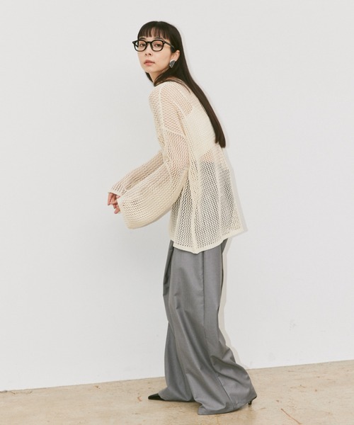 Happy John（ハッピージョン）の「linen like mesh knit tops / リネンライクメッシュニットトップス（ニット/セーター・レディース・ナチュラル/ブルー/チャコールグレー/オレンジ/グリーン/ブラック・FREE）」の19枚目の写真