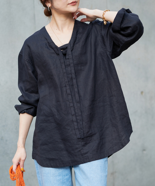 SLOBE IENA（スローブイエナ）の「リネンレースアップブラウス（シャツ 