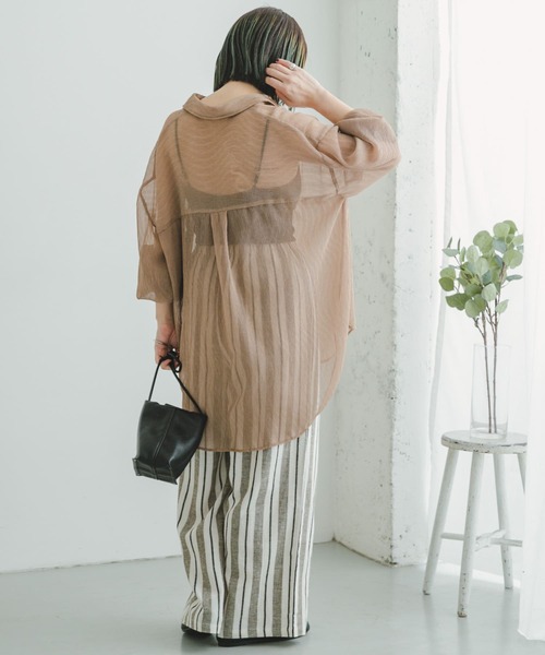 ITEMS URBANRESEARCH（アイテムズ アーバンリサーチ）の「リネンレーヨンワイドパンツ（その他パンツ・レディース・モカ/グリーン/ストライプ/ホワイト系その他/ブラック系その他/ネイビー・MEDIUM/SMALL）」の15枚目の写真