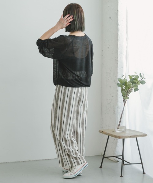 ITEMS URBANRESEARCH（アイテムズ アーバンリサーチ）の「リネンレーヨンワイドパンツ（その他パンツ・レディース・モカ/グリーン/ストライプ/ホワイト系その他/ブラック系その他/ネイビー・MEDIUM/SMALL）」の20枚目の写真