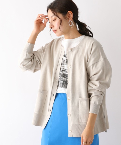 LEPSIM(レプシィム)の「12ゲージ洗えるクルーカーディガン 185800(ニット/セーター・レディース・オレンジ/ネイビー/グレイッシュベージュ・FREE)」の2枚目の写真