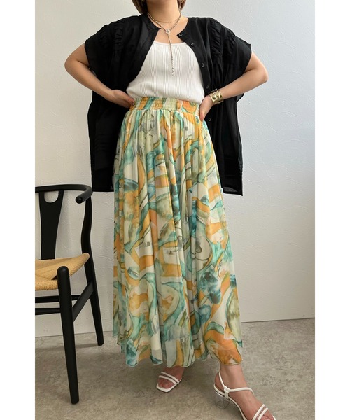 palm RICHE(ポームリシュ)の「水彩アート柄プリント ギャザーボリュームスカート(スカート・レディース・ブラック/オフホワイト・M)」の20枚目の写真