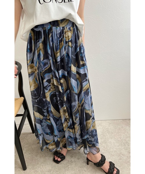 palm RICHE(ポームリシュ)の「水彩アート柄プリント ギャザーボリュームスカート(スカート・レディース・ブラック/オフホワイト・M)」の13枚目の写真