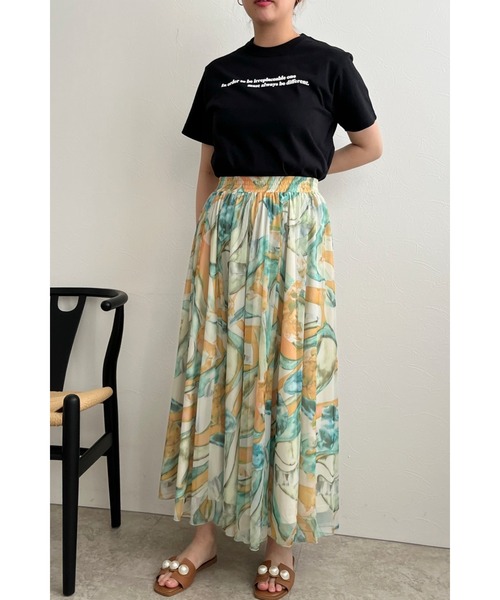 palm RICHE(ポームリシュ)の「水彩アート柄プリント ギャザーボリュームスカート(スカート・レディース・ブラック/オフホワイト・M)」の14枚目の写真