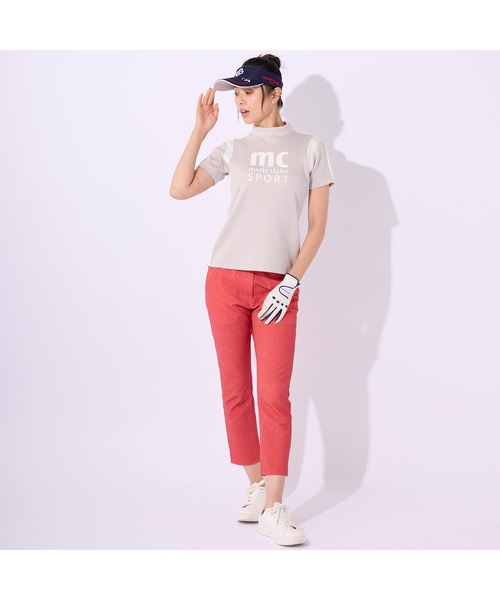 marie claire(マリ・クレール)の「marie claire GOLF/マリクレール ゴルフ ゴルフウェア ライン柄 ブランド ロゴ 伸縮素材 UVカット モックネック 半袖 シャツ(Tシャツ/カットソー・レディース・ブラック/ライトグレー/ブルー・L/M/LL/S)」の6枚目の写真