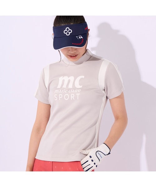 marie claire(マリ・クレール)の「marie claire GOLF/マリクレール ゴルフ ゴルフウェア ライン柄 ブランド ロゴ 伸縮素材 UVカット モックネック 半袖 シャツ(Tシャツ/カットソー・レディース・ブラック/ライトグレー/ブルー・L/M/LL/S)」の7枚目の写真