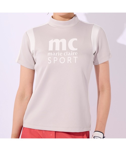 marie claire(マリ・クレール)の「marie claire GOLF/マリクレール ゴルフ ゴルフウェア ライン柄 ブランド ロゴ 伸縮素材 UVカット モックネック 半袖 シャツ(Tシャツ/カットソー・レディース・ブラック/ライトグレー/ブルー・L/M/LL/S)」の8枚目の写真