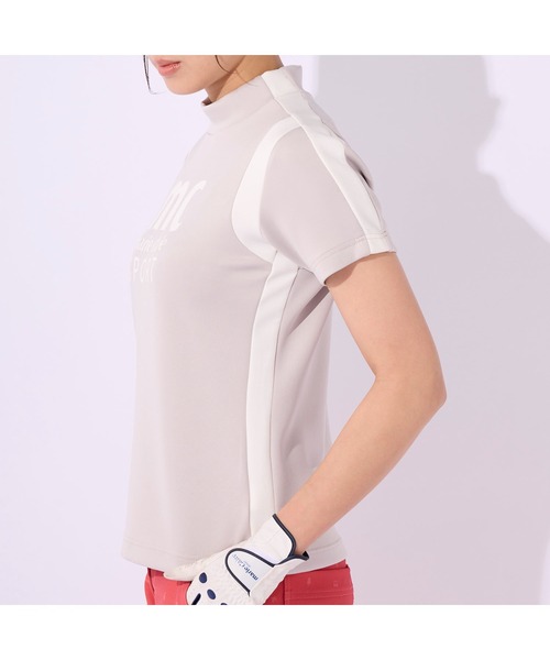 marie claire(マリ・クレール)の「marie claire GOLF/マリクレール ゴルフ ゴルフウェア ライン柄 ブランド ロゴ 伸縮素材 UVカット モックネック 半袖 シャツ(Tシャツ/カットソー・レディース・ブラック/ライトグレー/ブルー・L/M/LL/S)」の9枚目の写真