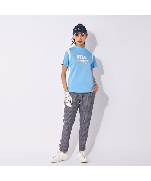 marie claire(マリ・クレール)の「marie claire GOLF/マリクレール ゴルフ ゴルフウェア ライン柄 ブランド ロゴ 伸縮素材 UVカット モックネック 半袖 シャツ(Tシャツ/カットソー・レディース・ブラック/ライトグレー/ブルー・L/M/LL/S)」の12枚目の写真