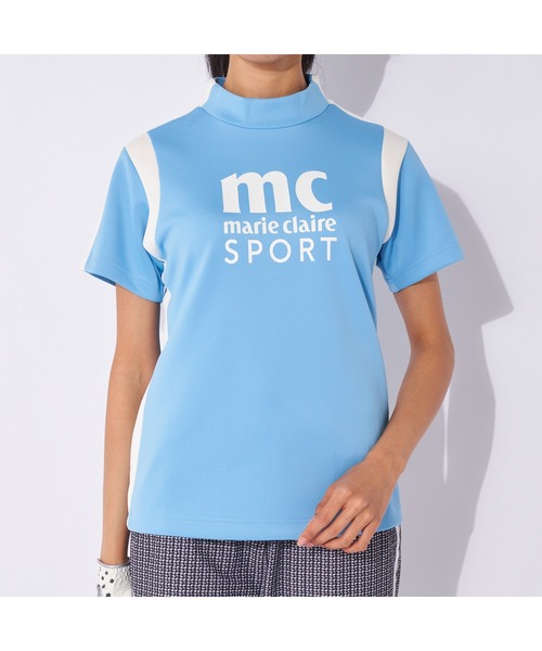 marie claire(マリ・クレール)の「marie claire GOLF/マリクレール ゴルフ ゴルフウェア ライン柄 ブランド ロゴ 伸縮素材 UVカット モックネック 半袖 シャツ(Tシャツ/カットソー・レディース・ブラック/ライトグレー/ブルー・L/M/LL/S)」の13枚目の写真